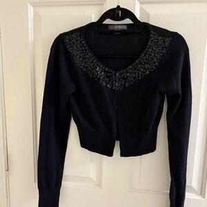 Black Sequin Embellished Cropped Cardigan – Size Small